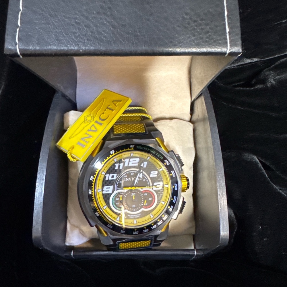 Invicta Men's Watch with Yellow and Black Accents